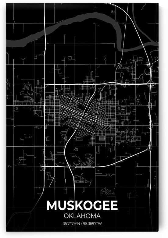 Muskogee Oklahoma City Map Print by Conceptual Photography