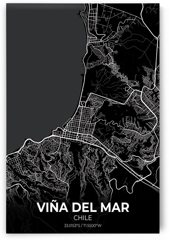 Vina del Mar Chile City Map Print by Conceptual Photography