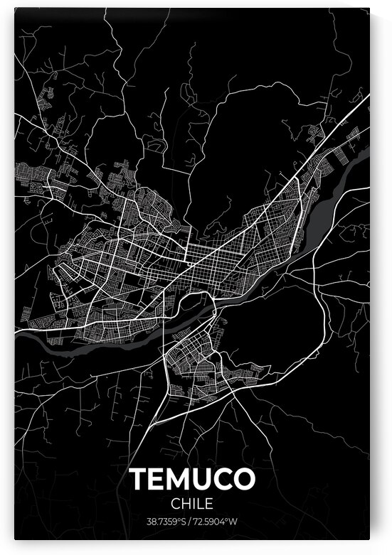 Temuco Chile City Map Print by Conceptual Photography