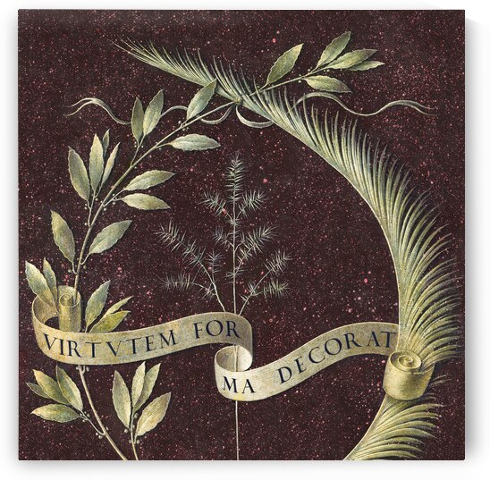 Wreath of Laurel Palm and Juniper with a Scroll inscribed Virtutem Forma Decorat by Art Of Destiny