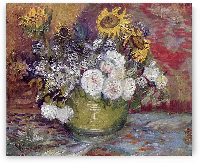 Vincent van Goghs Bowl With Sunflowers Roses And Other Flowers 1886 by Art Of Destiny