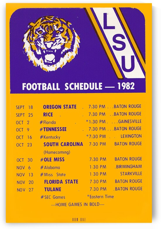 1982 LSU Football Schedule Art by Row One Brand