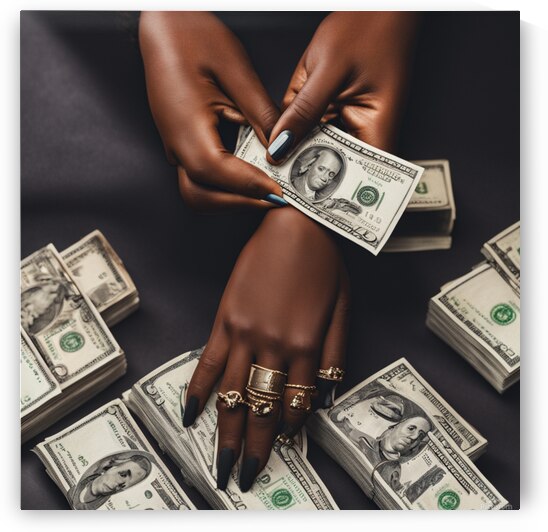 black girl holding money just the hand with nails done by AIGALLERY