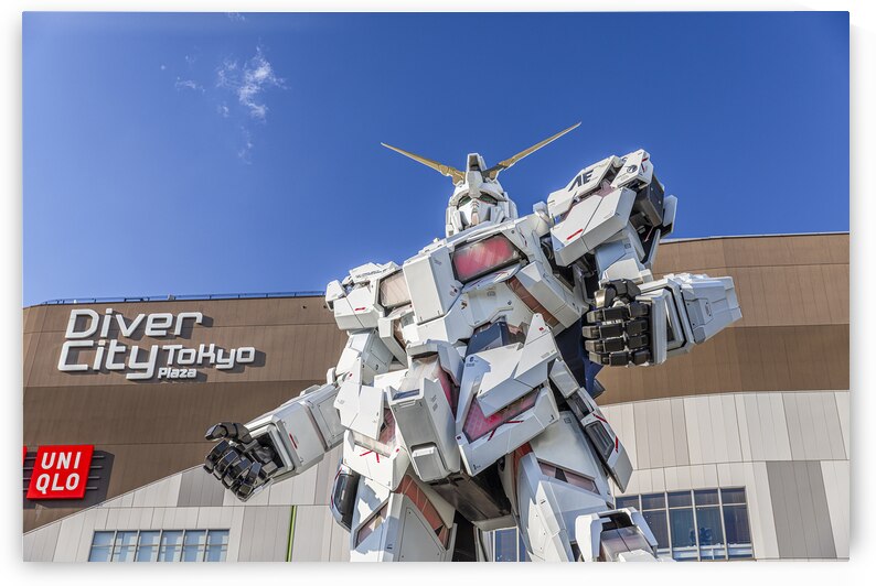 Giant gundam robot standing plaza shopping mall odaiba japan by Gualtiero Boffi