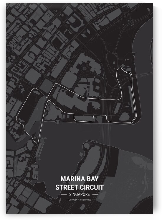 Marina Bay Street Circuit Race Track Map Print by Conceptual Photography