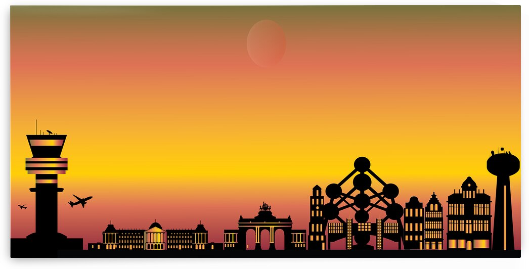 skyline brussel with atomium and the airport by night by Chris Willemsen