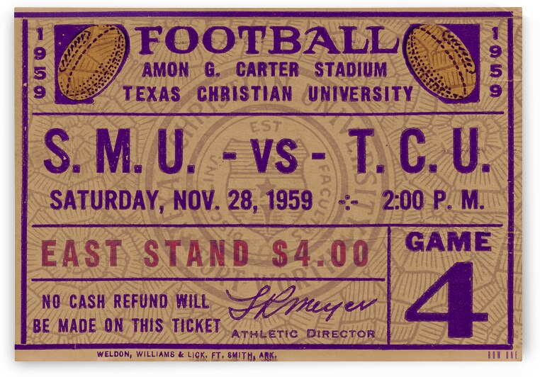 1959 TCU Football Ticket Stub Remix Art by Row One Brand