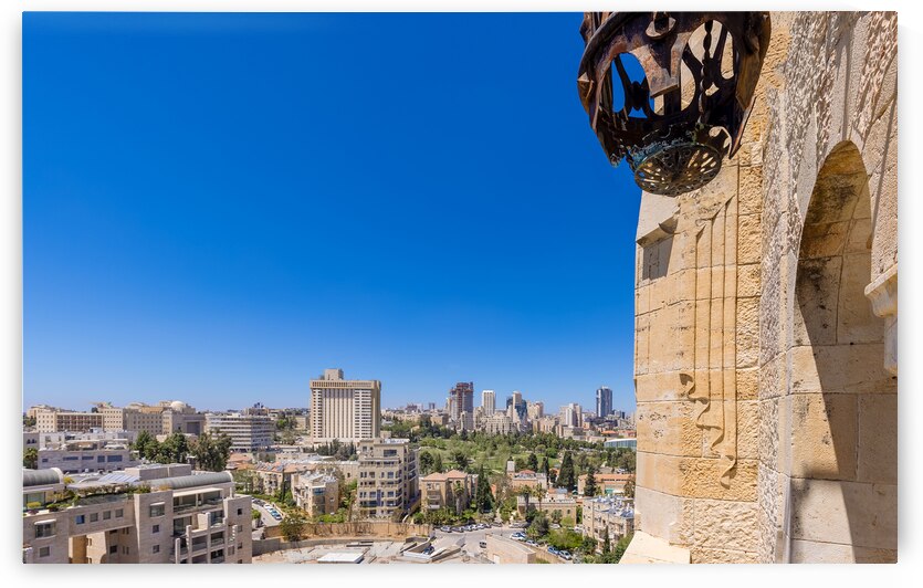 Panoramic skyline view of Jerusalem and arab and jewish neighborhood near historic center by Elijah Lovkoff