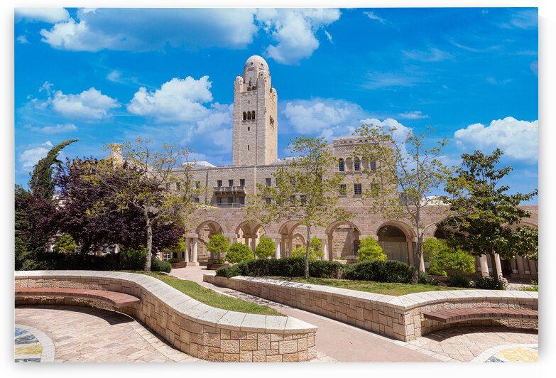 Jerusalem International YMCA landmark bell tower and hotel in historic city centre by Elijah Lovkoff