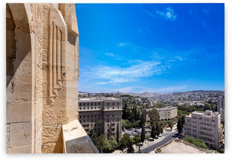 Panoramic skyline view of Jerusalem and arab and jewish neighborhood near historic center by Elijah Lovkoff