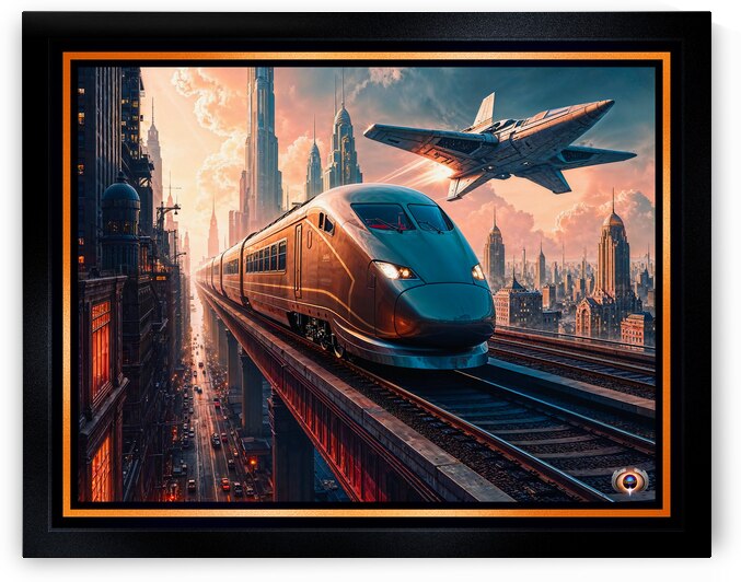 High-Speed Train And Aircraft In A Retro-Futurism Cityscape Awe-Inspiring AI Concept Art by Xzendor7 by xzendor7