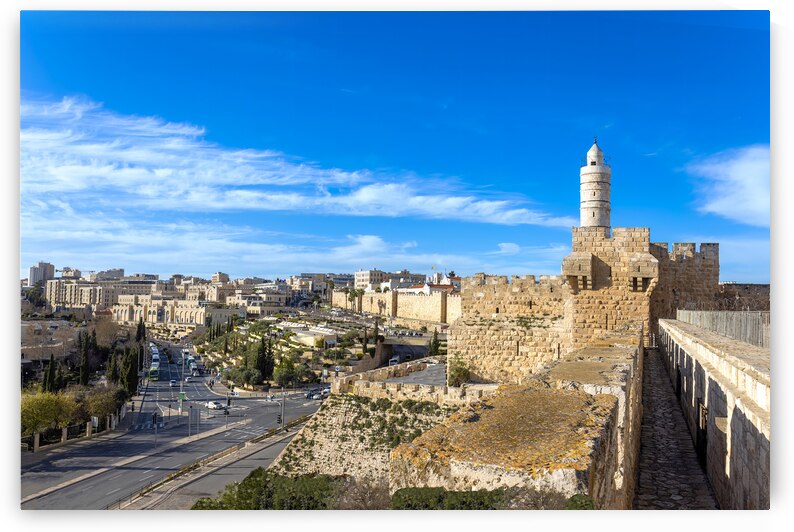 Panoramic skyline view of Jerusalem and arab and jewish neighborhood near historic center by Elijah Lovkoff