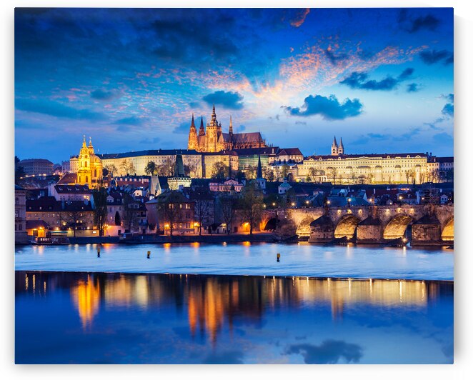 Charles Bridge and Prague Castle in twilight by Dmitry Rukhlenko