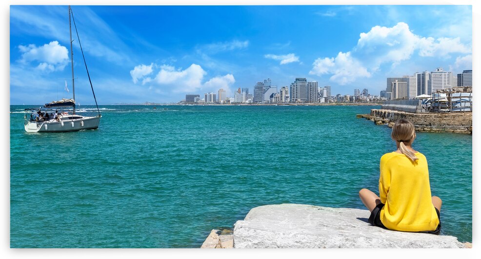 Israel view of Tel Aviv shore sea shoreline and Namal Yafo historic Old Jaffa port by Elijah Lovkoff