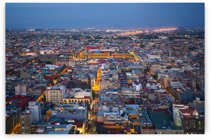 Aerial view of Mexican downtown and Zocalo Historic center Center by Elijah Lovkoff