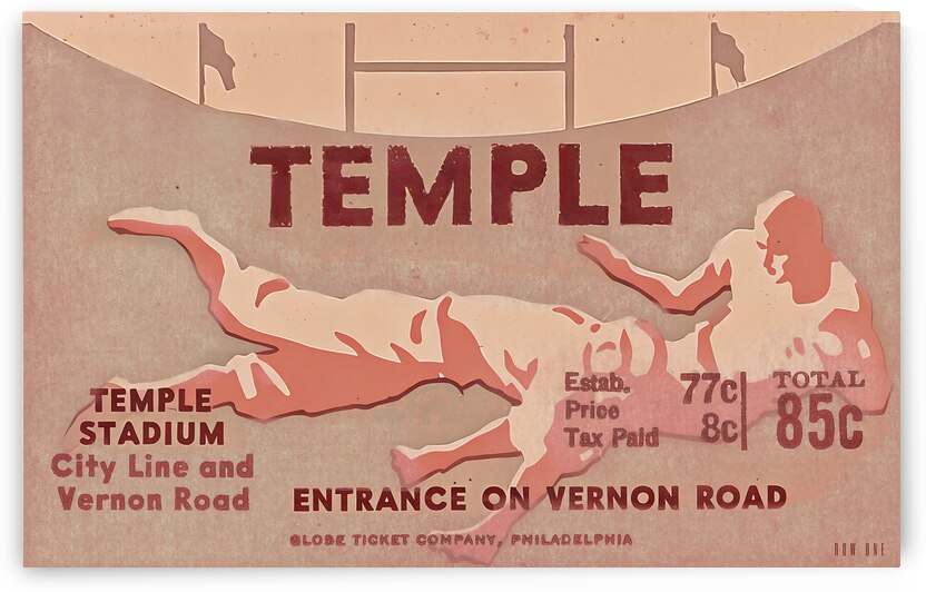 1934 Temple Football Ticket Art by Row One Brand