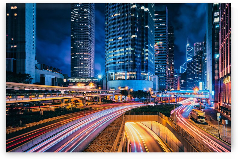 Street traffic in Hong Kong at night by Dmitry Rukhlenko