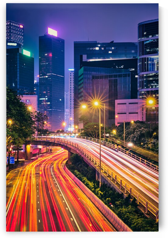 Street traffic in Hong Kong at night by Dmitry Rukhlenko