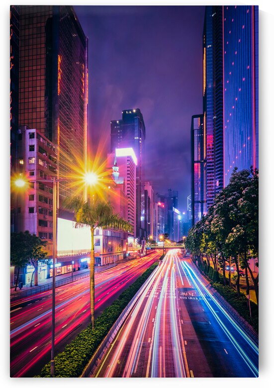 Street traffic in Hong Kong at night by Dmitry Rukhlenko