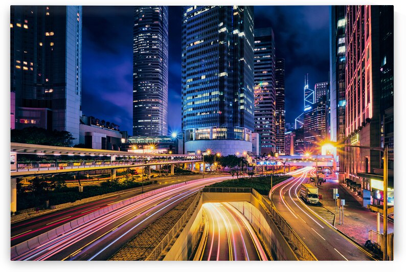 Street traffic in Hong Kong at night by Dmitry Rukhlenko