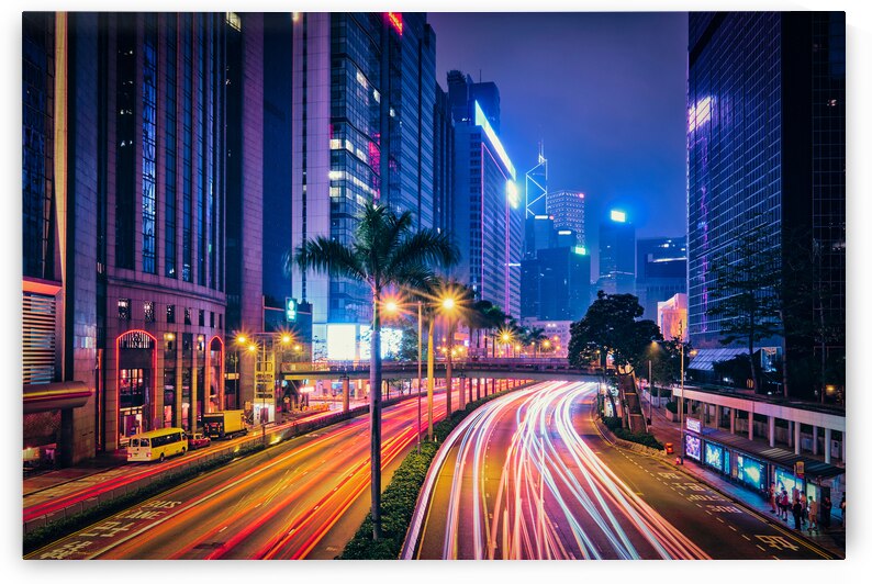 Street traffic in Hong Kong at night by Dmitry Rukhlenko