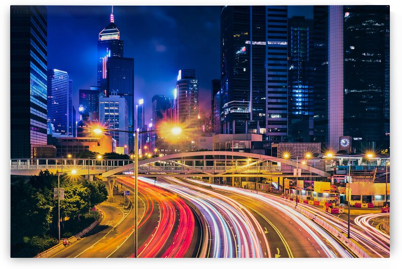 Street traffic in Hong Kong at night by Dmitry Rukhlenko