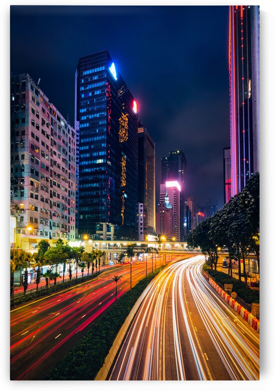 Street traffic in Hong Kong at night by Dmitry Rukhlenko