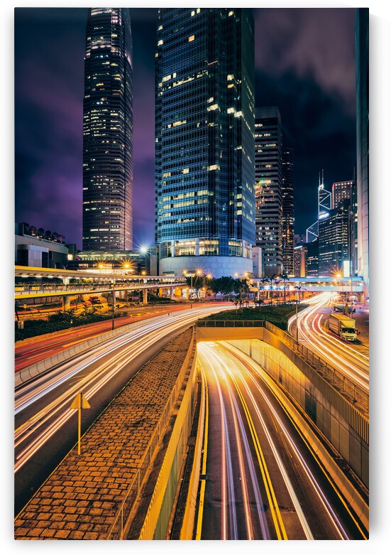 Street traffic in Hong Kong at night by Dmitry Rukhlenko