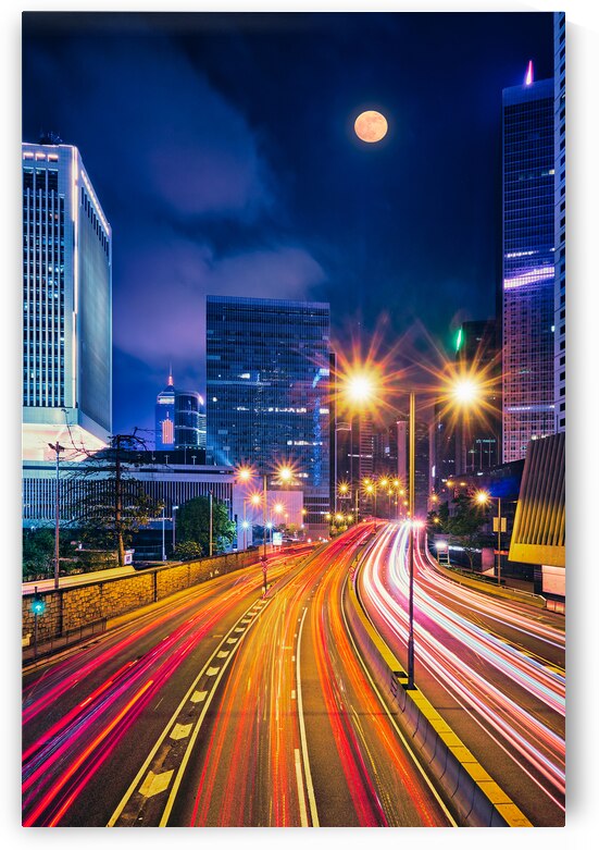 Street traffic in Hong Kong at night by Dmitry Rukhlenko