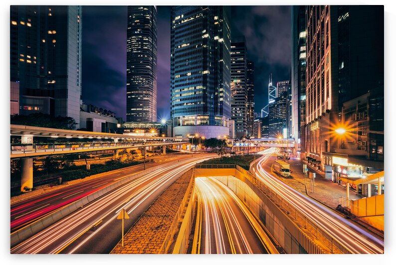 Street traffic in Hong Kong at night by Dmitry Rukhlenko