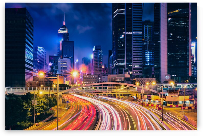 Street traffic in Hong Kong at night by Dmitry Rukhlenko