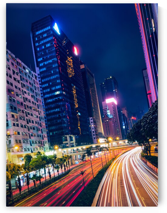 Street traffic in Hong Kong at night by Dmitry Rukhlenko