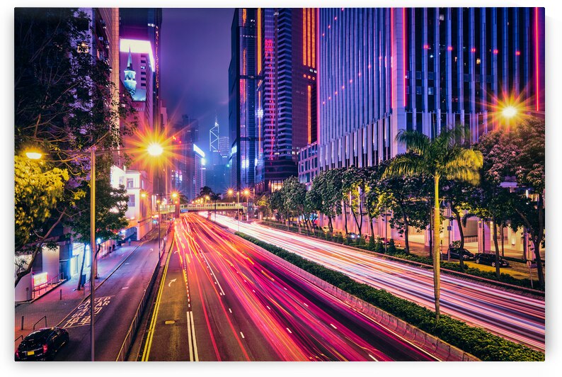 Street traffic in Hong Kong at night by Dmitry Rukhlenko