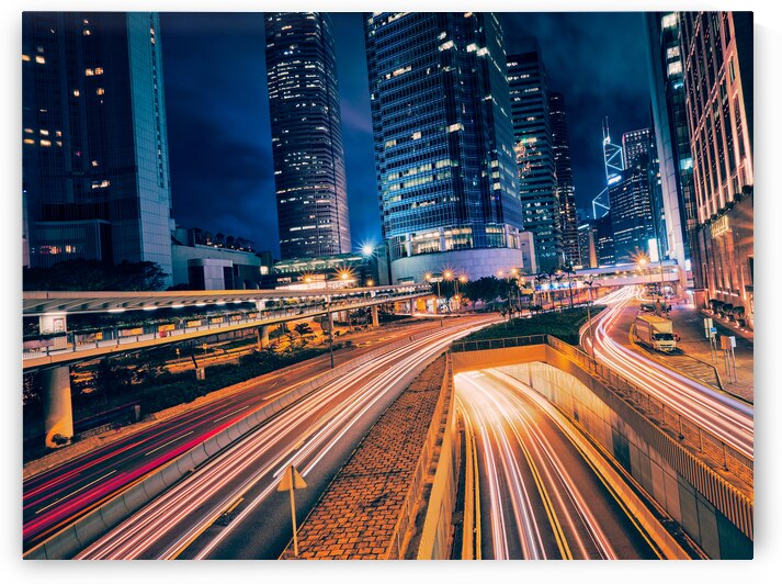Street traffic in Hong Kong at night by Dmitry Rukhlenko