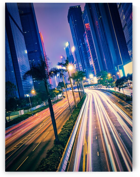 Street traffic in Hong Kong at night by Dmitry Rukhlenko