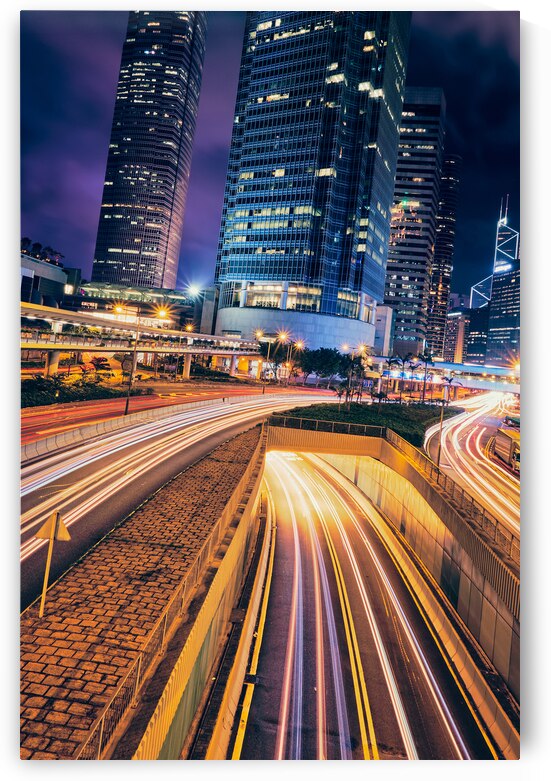 Street traffic in Hong Kong at night by Dmitry Rukhlenko