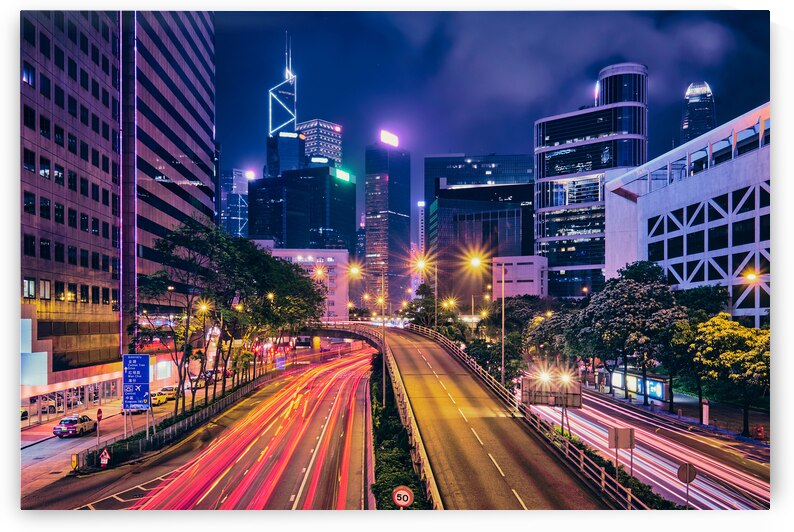 Street traffic in Hong Kong at night by Dmitry Rukhlenko