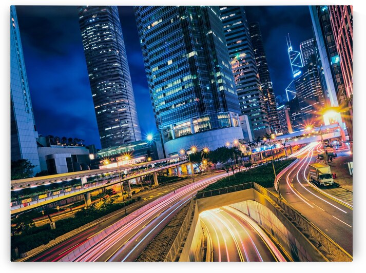 Street traffic in Hong Kong at night by Dmitry Rukhlenko