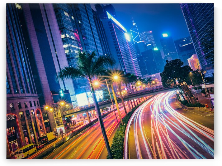 Street traffic in Hong Kong at night by Dmitry Rukhlenko