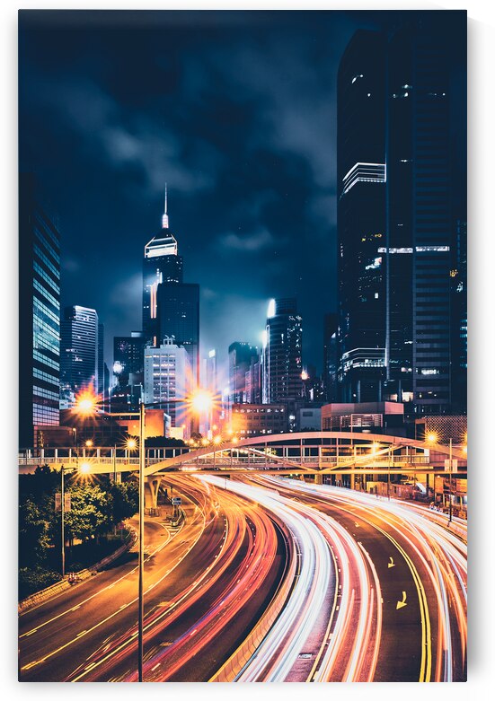 Street traffic in Hong Kong at night by Dmitry Rukhlenko