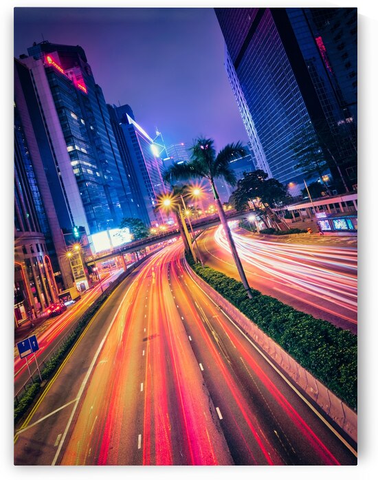 Street traffic in Hong Kong at night by Dmitry Rukhlenko
