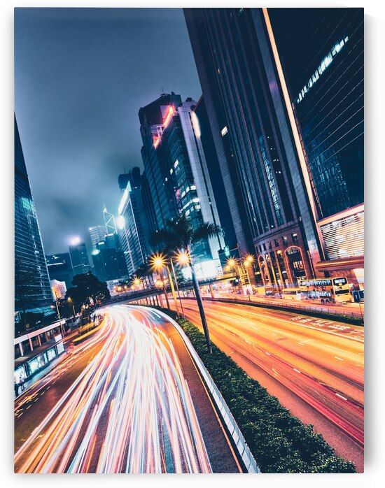 Street traffic in Hong Kong at night by Dmitry Rukhlenko