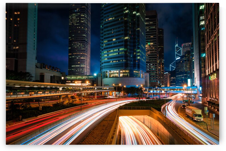 Street traffic in Hong Kong at night by Dmitry Rukhlenko