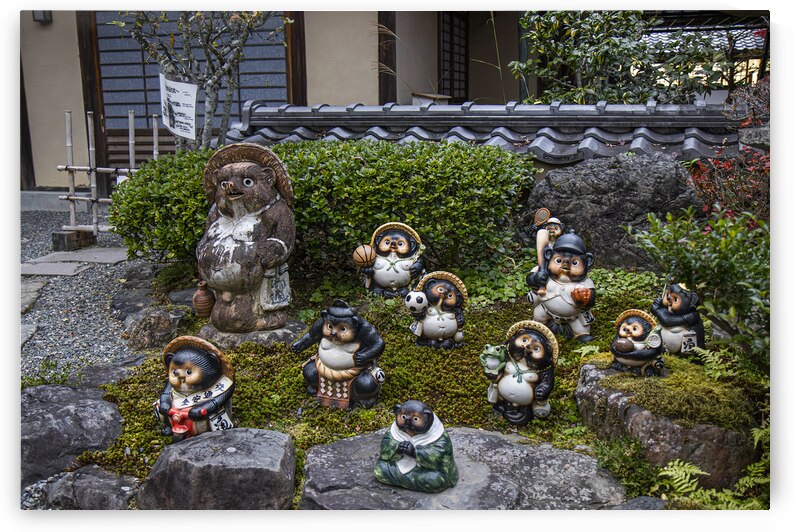 Tanuki statues displaying traditional japanese culture in a gard by Gualtiero Boffi