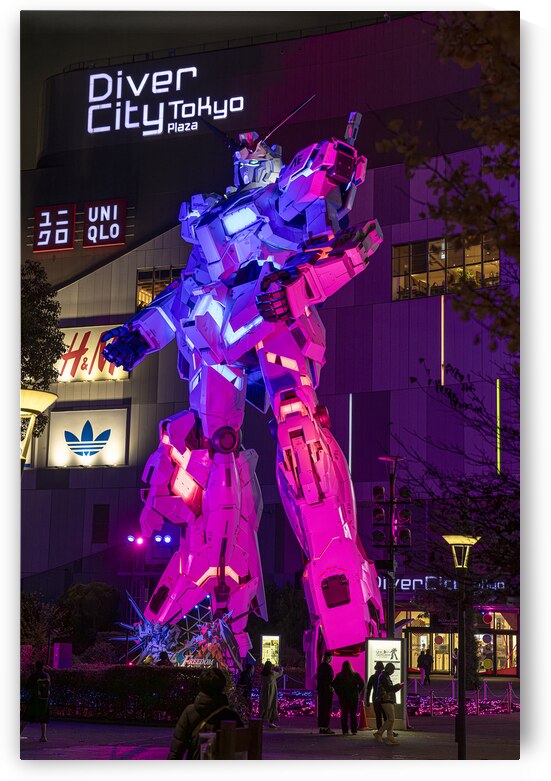 Giant gundam statue standing by Gualtiero Boffi