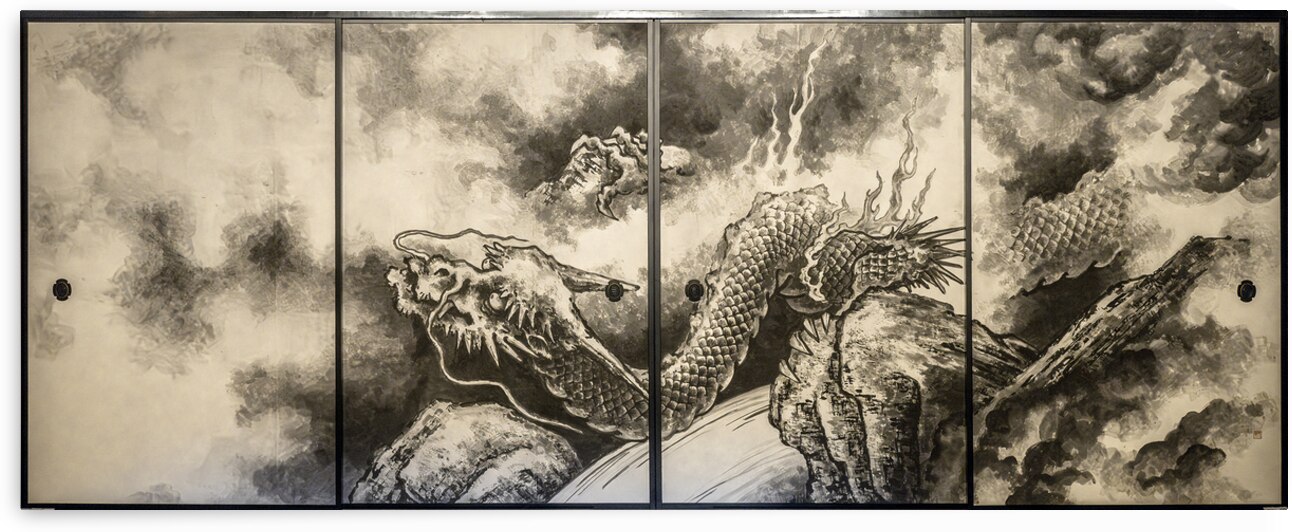 Japanese dragons emerging from clouds by Gualtiero Boffi