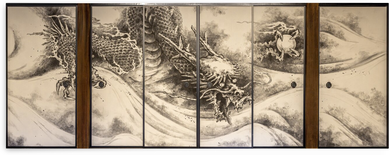 Traditional japanese dragon painting on sliding doors  by Gualtiero Boffi