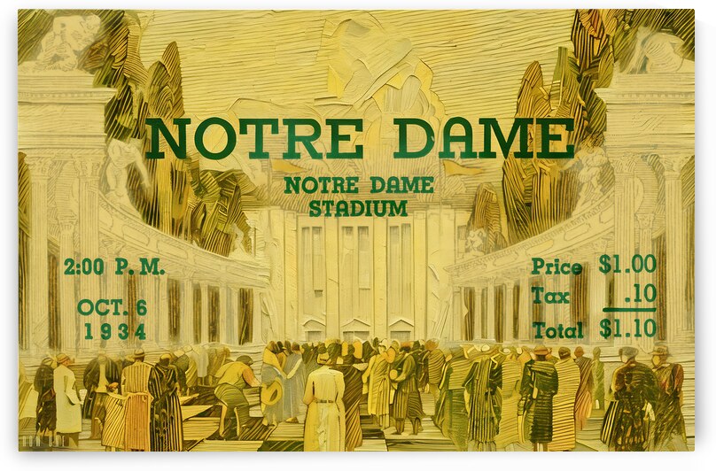 1934 Notre Dame Football Ticket Remix Art by Row One Brand