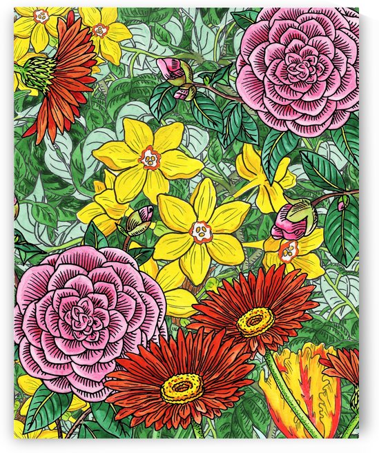 Watercolor Botanical Flowers Garden Flowerbed I by Irina Sztukowski