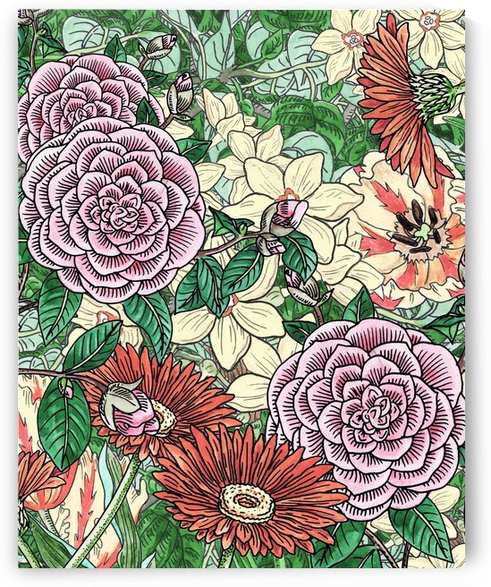 Watercolor Botanical Flowers Garden Flowerbed II by Irina Sztukowski